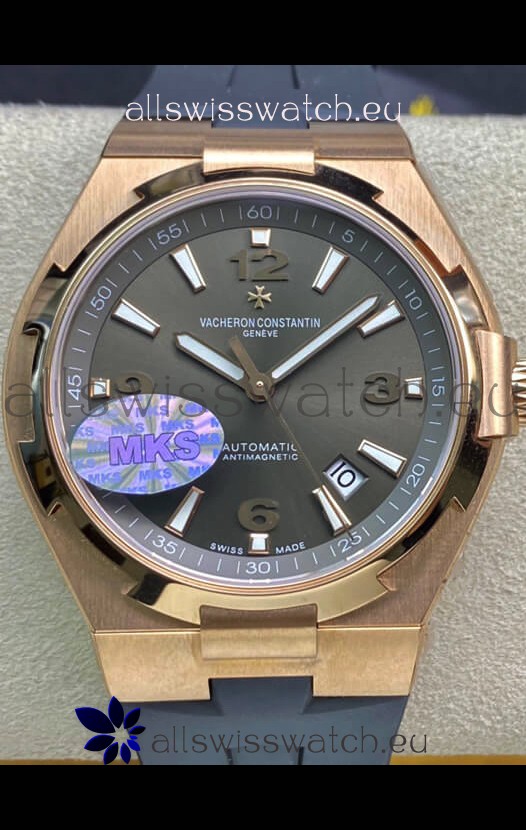 Vacheron Constantin Overseas 1:1 Mirror Replica 904L Rose Gold Steel Watch in Grey Dial - Rubber Strap
