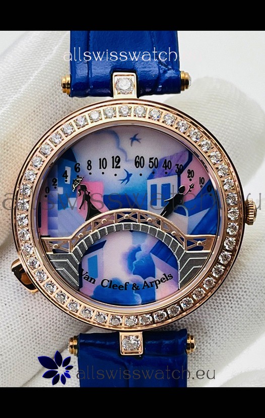 Van Cleef & Arpels Lady Arpels Pont des Amoureux in Rose Gold Blue Strap