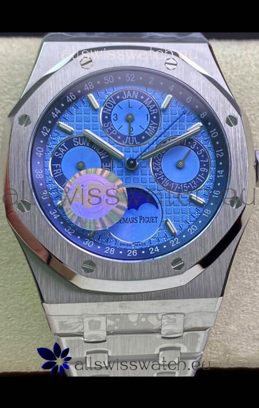 Audemars Piguet Royal Oak Perpetual Calendar Swiss Replica Steel Casing Watch in Steel Blue Dial 