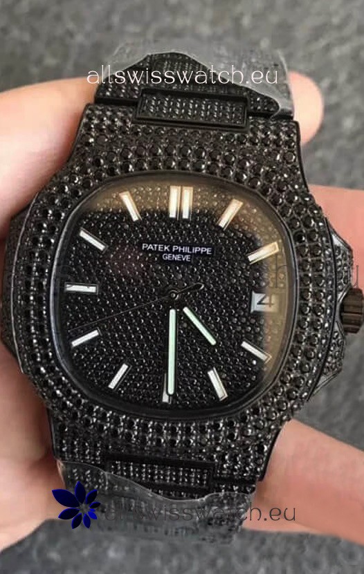 Patek Philippe Nautilus 5711 Black Venom Diamonds PVD Swiss Replica Watch in Black Dial 