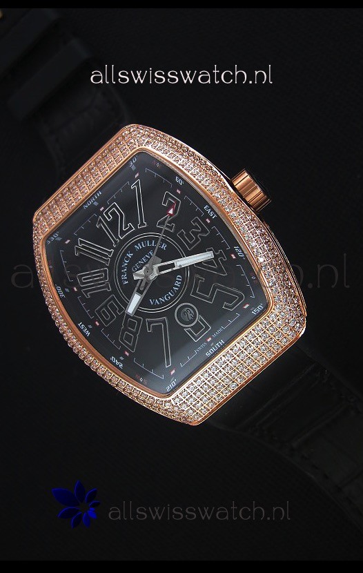 Franck Muller Vanguard Gold Swiss Replica Watch in Black Dial 