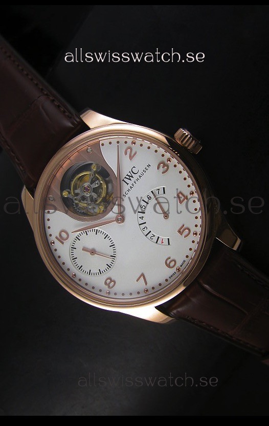 IWC Portugieser Tourbillon Rose Gold Watch in White Dial 