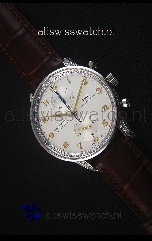 IWC Portuguese Chronograph Stainless Steel with Diamonds 1:1 Mirror Replica Watch