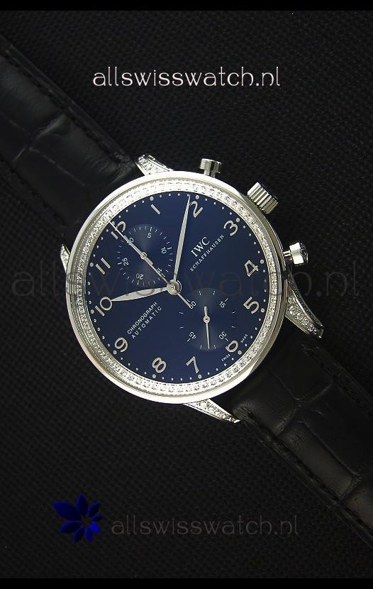 IWC Portuguese Chronograph Black Dial/Strap with Diamonds 1:1 Mirror Replica Watch