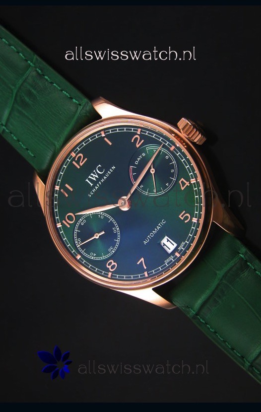 IWC Portugieser Swiss 1:1 Mirror Replica Watch Green Dial Rose Gold Case Watch