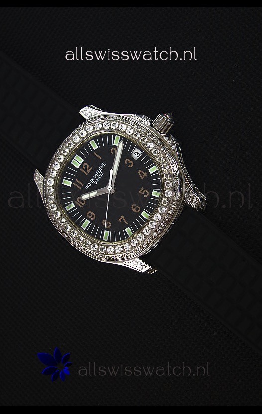 Patek Philippe Aquanaut Swiss Replica Watch with Diamonds Encrusted Casing 