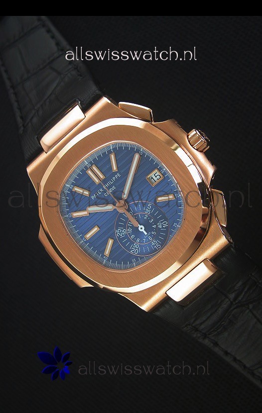 Patek Philippe Nautilus 5980 Chronograph Rose Gold in Blue Dial - 1:1 Mirror Replica