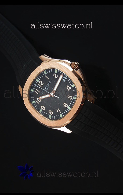 Patek Philippe Aquanaut Jumbo Rose Gold 1:1 Mirror Replica Watch - Black Colored Dial