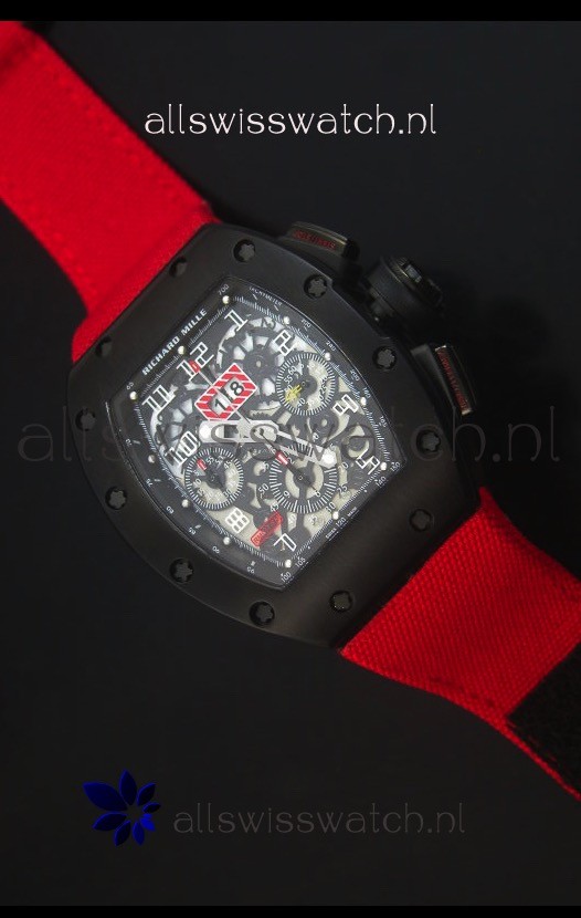 Richard Mille RM011 Filipe Massa PVD Swiss Replica Watch in Red Nylon Strap