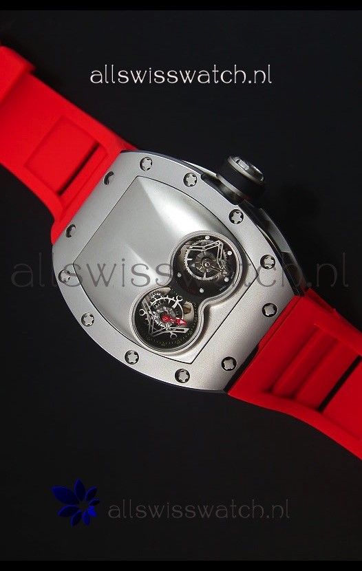 Richard Mille RM053 Tourbillon Pablo Mac Donough Swiss Replica Watch in Titanium Case Red Strap
