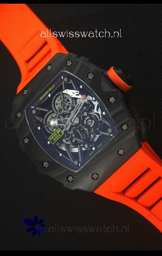 Richard Mille RM035-2 Rafael Nadal Forged Carbon Case with Red Rubber Strap