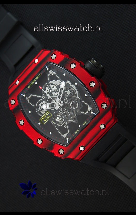 Richard Mille RM35-01 One Piece Red Forged Carbon Case Watch in Black Strap