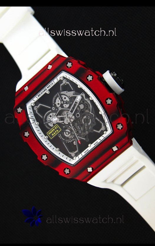 Richard Mille RM35-01 One Piece Red Forged Carbon Case Watch in White Strap
