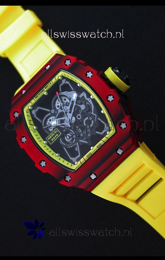 Richard Mille RM35-01 One Piece Red Forged Carbon Case Watch in Yellow Strap