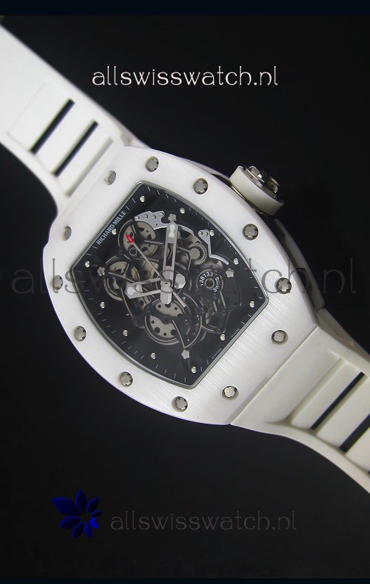 Richard Mille RM055 White Ceramic Case Watch in Black Inner Bezel