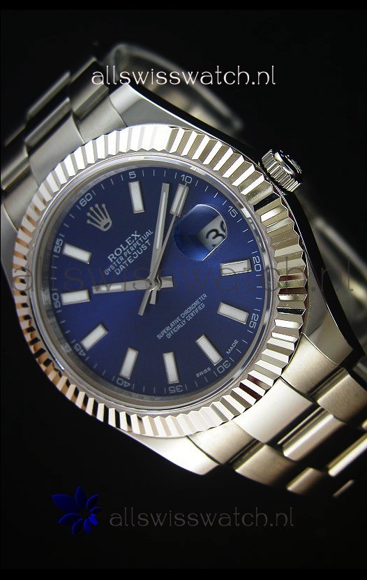 Rolex Datejust II 41MM with Cal.3136 Movement Swiss Replica Watch in Navy Blue Dial