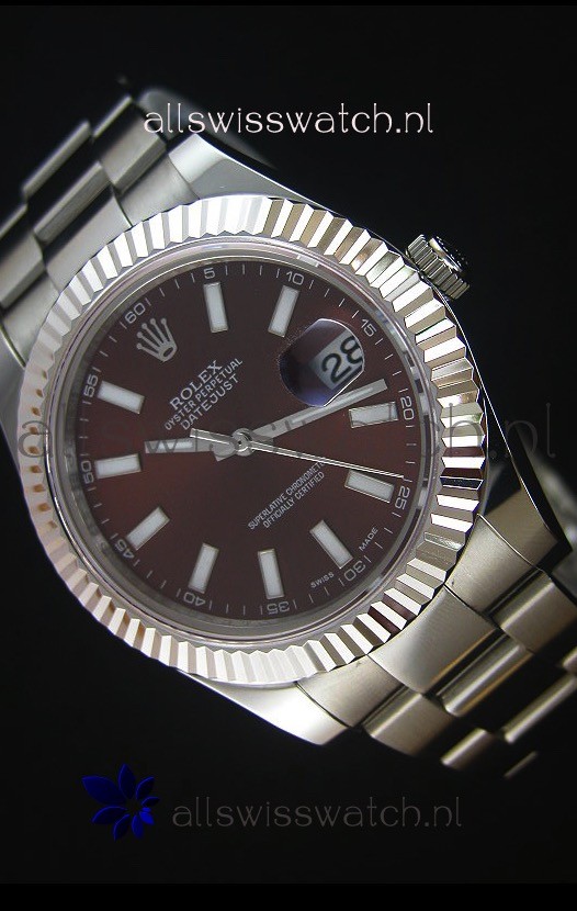 Rolex Datejust II 41MM with Cal.3136 Movement Swiss Replica Watch in Brown Dial Stick Markers 