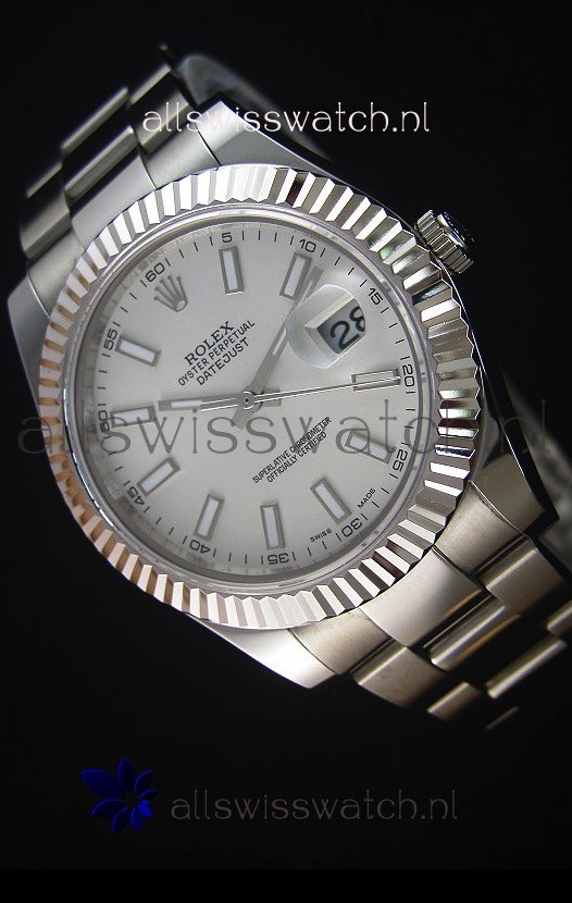 Rolex Datejust II 41MM with Cal.3136 Movement Swiss Replica Watch in White Dial Stick Markers 