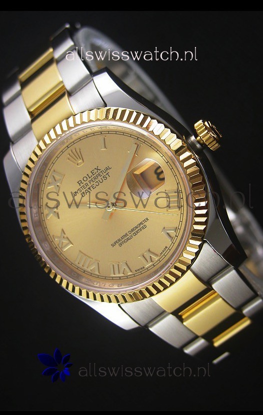 Rolex Datejust Replica Watch Gold Roman Dial in 36MM with 3135 Swiss Movement 