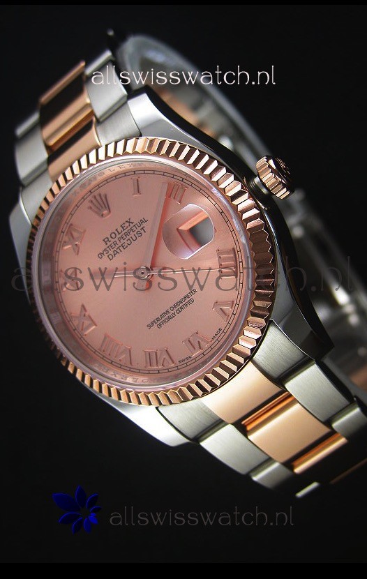Rolex Datejust Replica Watch Rose Gold with Roman Dial in 36MM with 3135 Swiss Movement 