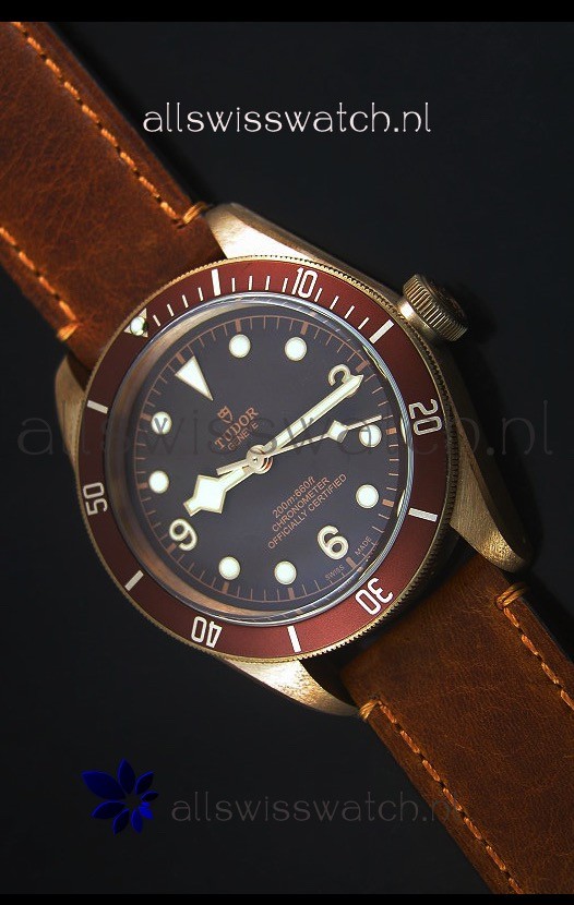 Tudor Heritage Bay Bronze Swiss Replica Watch with Leather Strap