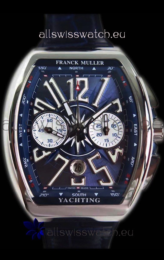 Franck Muller Vanguard Chronograph 904L Steel Blue Dial Swiss Watch 