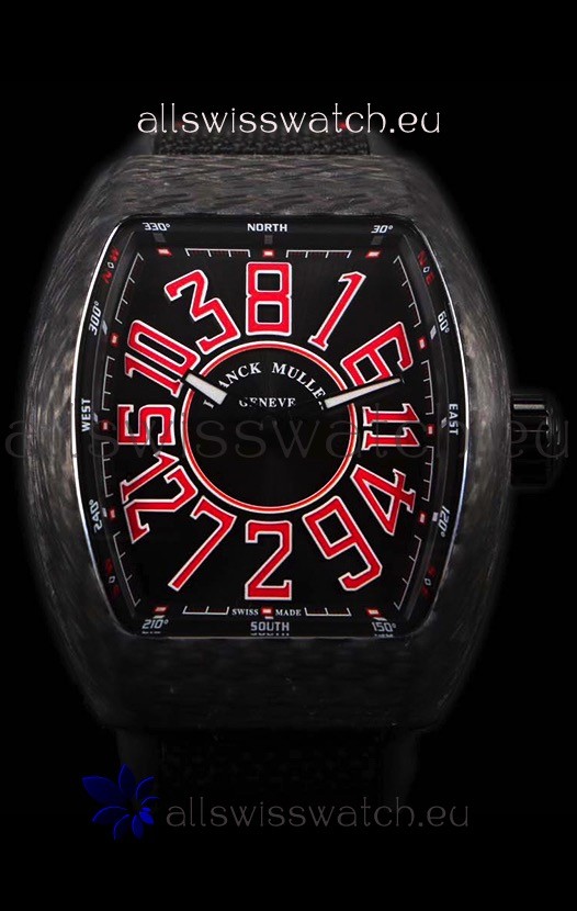Franck Muller Vanguard Carbon Casing Red Indexes Swiss Watch