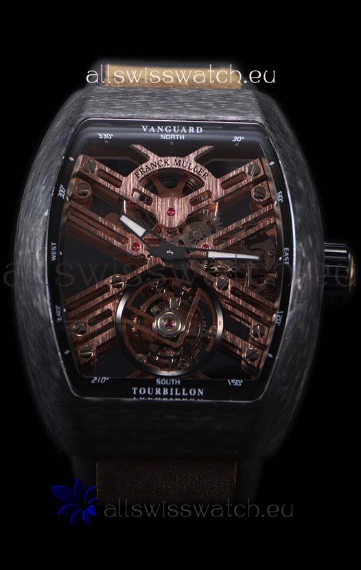 Franck Muller Vanguard Skeleton Tourbillon Black Carbon Swiss Replica Watch
