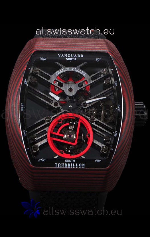 Franck Muller Vanguard Skeleton Tourbillon Red Carbon Swiss Replica Watch