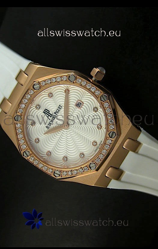 Audemars Piguet Royal Oak Ladies Quartz Replica Watch in Pink Gold Case