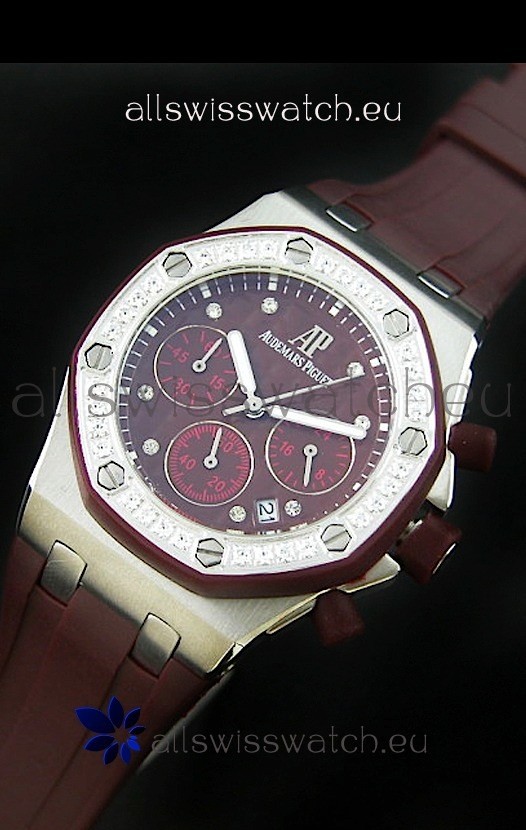 Audemars Piguet Royal Oak Offshore Lady Alinghi Swiss Watch in Maroon Dial