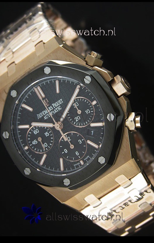 Audemars Piguet Royal Oak Rose Gold in Black Textured Ceramic Dial - 1:1 Mirror Replica