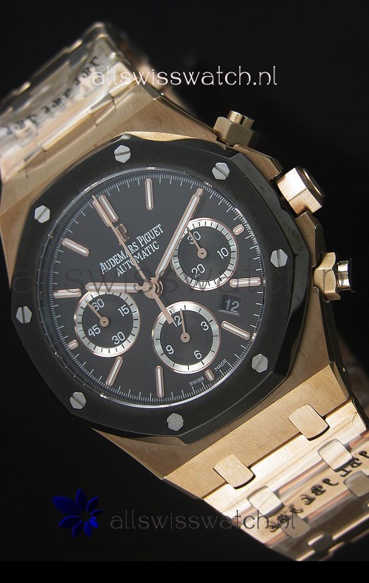 Audemars Piguet Royal Oak Rose Gold in Black Ceramic Dial - 1:1 Mirror Replica