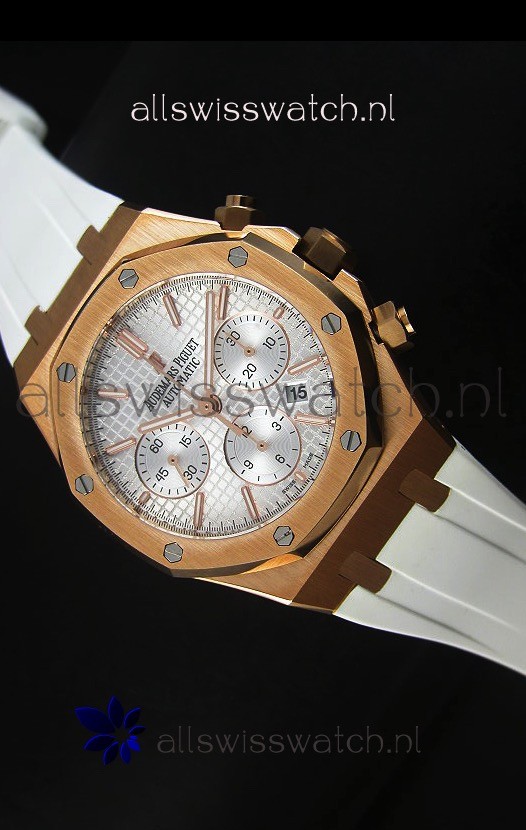 Audemars Piguet Royal Oak Chronograph Watch in Yellow Gold in Polished White Dial