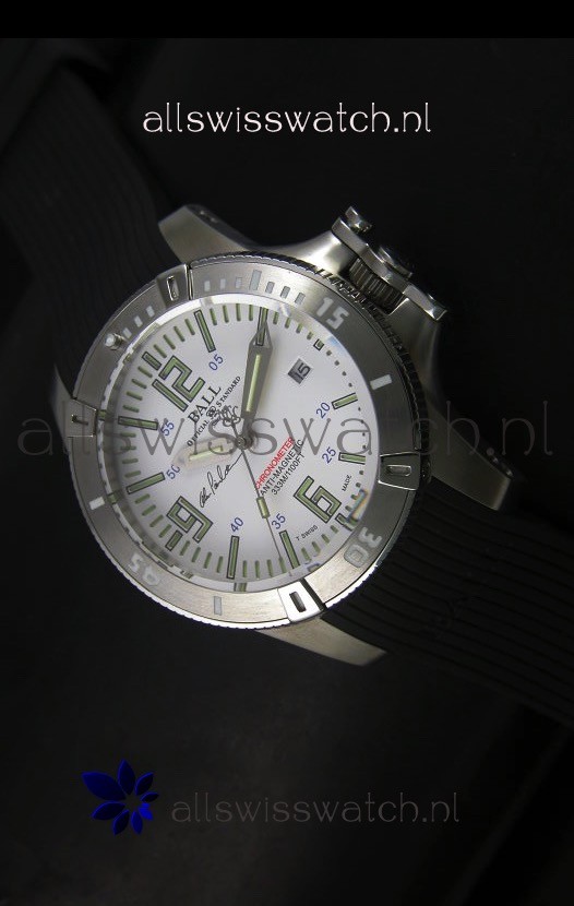 Ball Hydrocarbon Spacemaster Automatic Rubber Strap in White Dial - Original Citizen Movement 