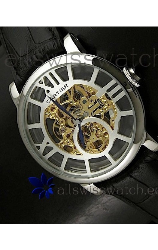 Cartier Ronde de Japanese Replica Watch in Skelton Gold Dial