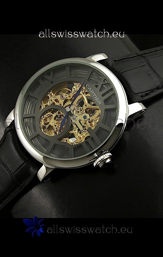Cartier Ronde de Japanese Replica Watch in Skelton Grey & Gold Dial