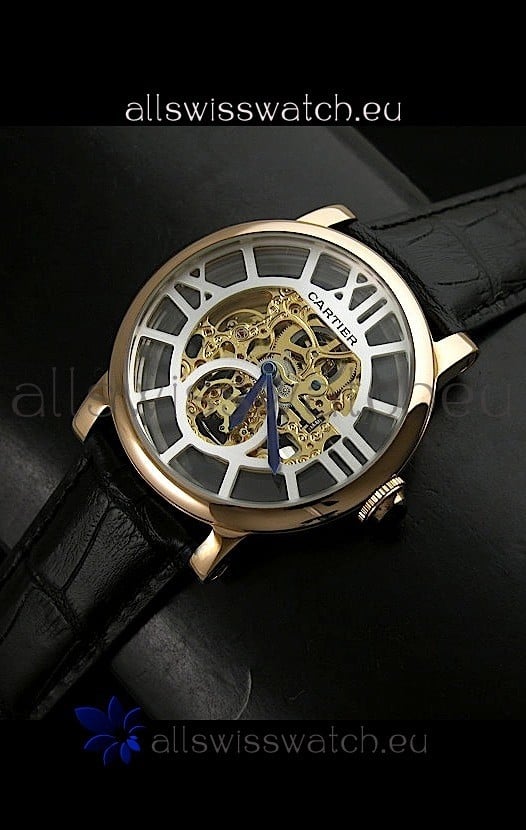 Cartier Ronde de Japanese Replica Watch in Skeleton Yellow Gold Dial