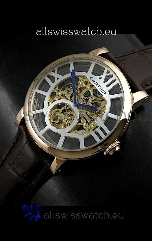 Cartier Ronde de Japanese Replica Watch in Skelton Gold Dial