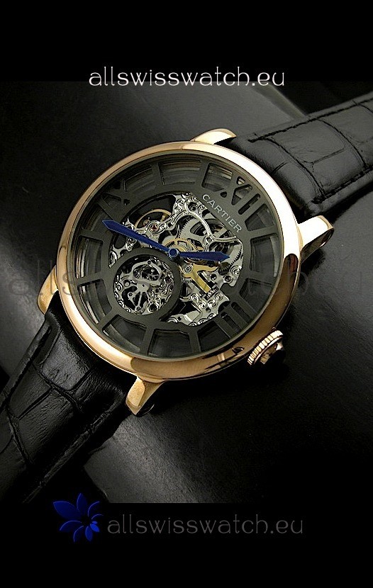 Cartier Ronde de Japanese Replica Watch in Skelton Black Dial