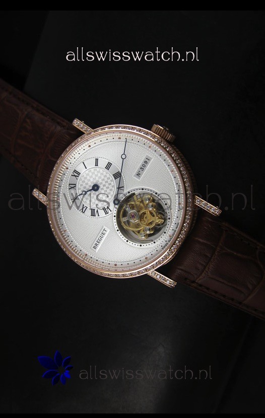 Breguet Classique Tourbillon Swiss Replica Watch in Rose Gold with Diamonds Bezel