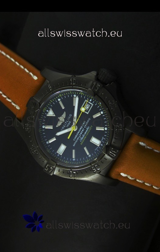 Breitling Seawolf PVD Coated Swiss Watch in Brown Strap