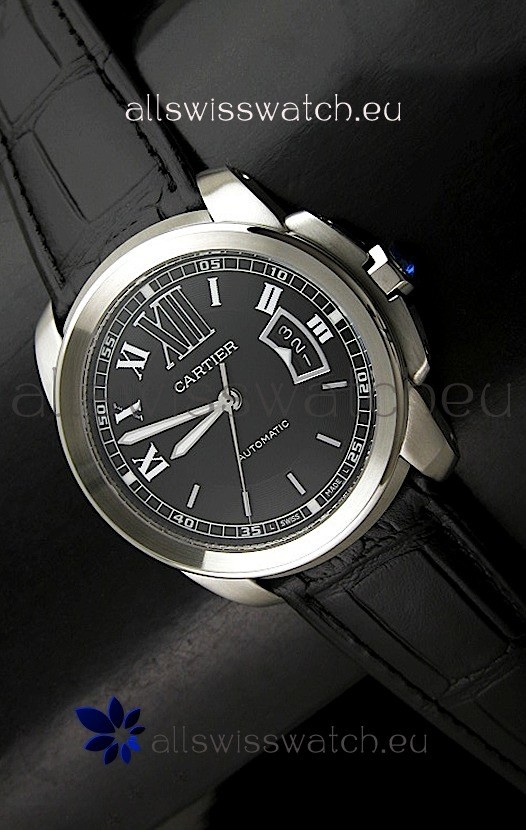 Cartier Calibre de Cartier Swiss Replica Automatic Watch in Black Dial