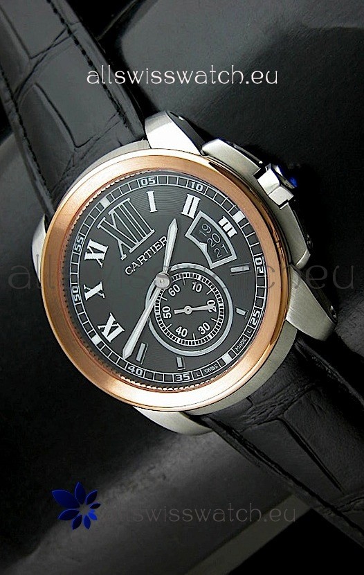 Cartier Calibre de Japanese Replica Watch in Black Dial