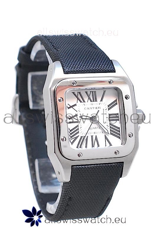 Cartier Santos 100 Japanese Ladies Replica Watch in Black Satin Strap