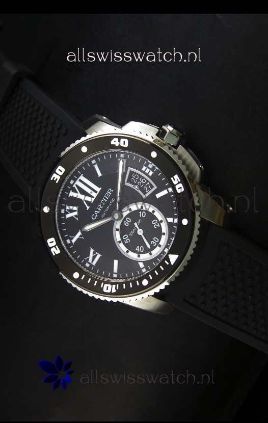 Calibre De Cartier Watch 42MM Black Dial Steel Case - 1:1 Mirror Replica Watch