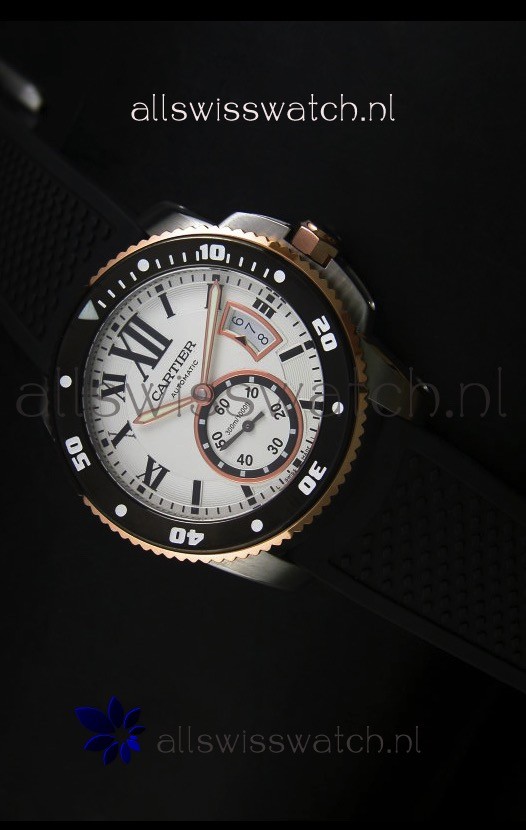 Calibre De Cartier Watch 42MM White Dial Two Tone Case - 1:1 Mirror Replica Watch