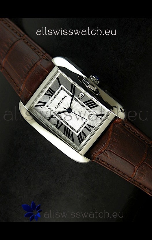 Cartier Tank Ladies Replica Watch in Steel Case/Brown Strap