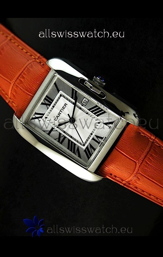 Cartier Tank Ladies Replica Watch in Steel Case/Orange Strap