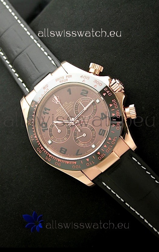 Rolex Oyster Daytona Cosmograph Swiss Replica Rose Gold Watch in Brown Dial